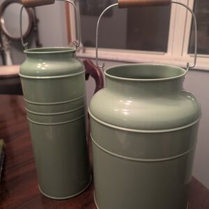 Vintage 1999 IKEA SOCKER Sage Green Primitive Farmhouse MILK CAN Lot of 2